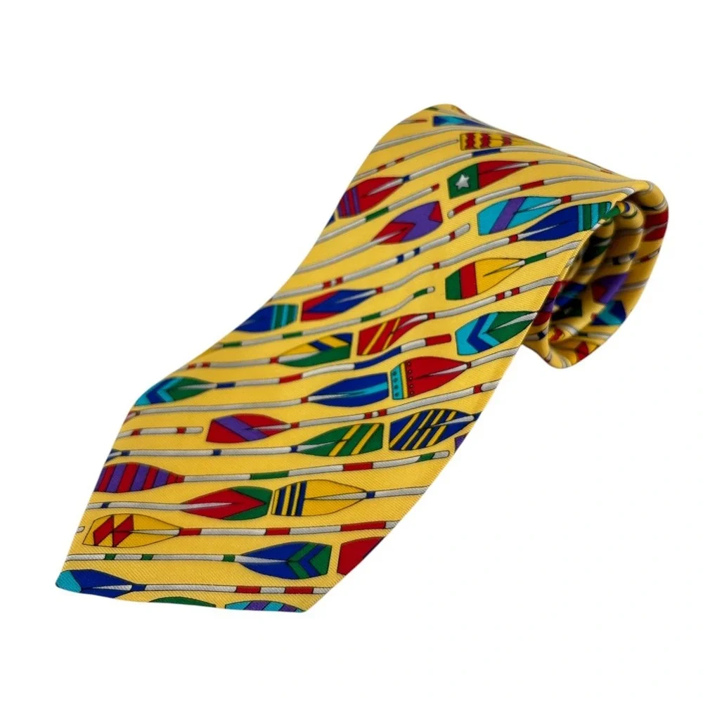 Vintage Alynn Neckwear Silk Tie Yellow Rowing Oars Made in USA Novelty 58